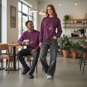 man and woman modeling Oracular Oriole sweatshirt