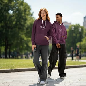 man and woman modeling oracular oriole hoodies