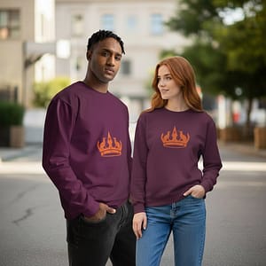 Man and woman modeling noble numbat sweatshirts