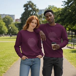 Woman and man modeling mantic minotaur sweatshirt.
